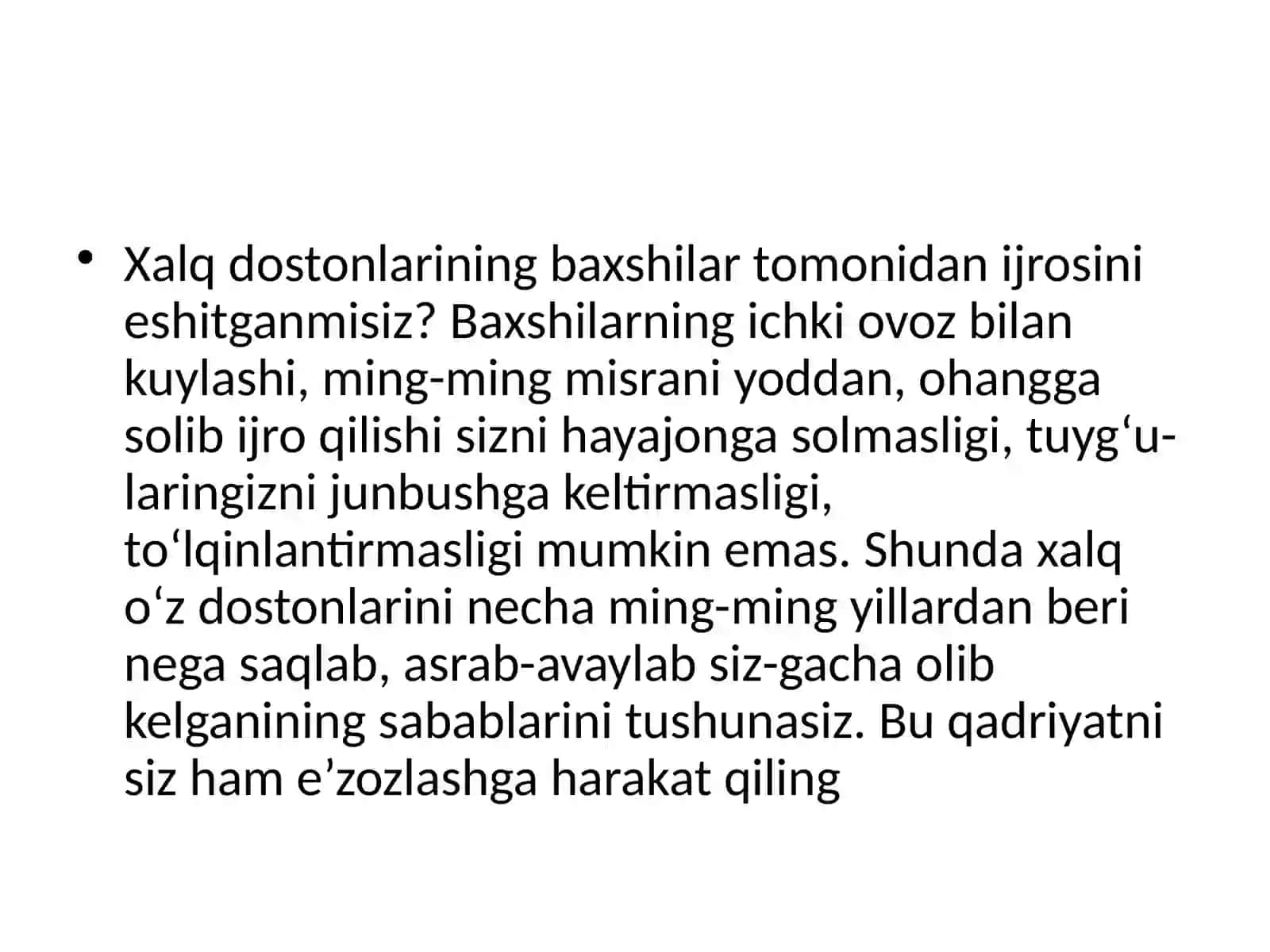 Xalq og‘zaki ijodi - bebaho boylik.“Rustamxon”dostoni 3