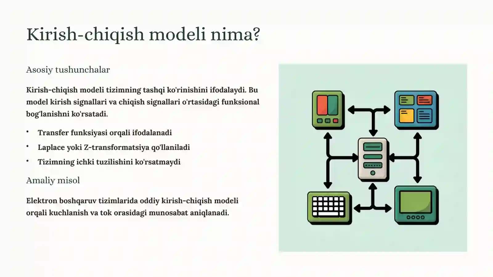 Kirish-chiqish modeli va fazo holati modeli o'rtasidagi bog'liqlik 3