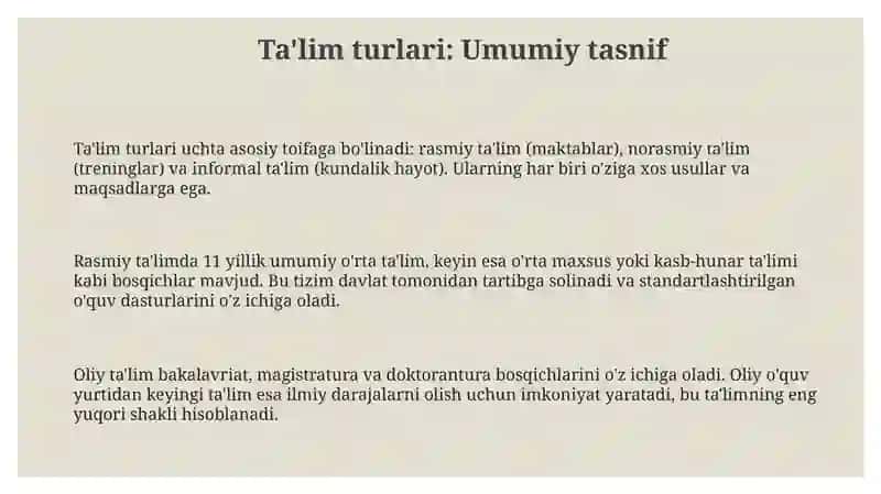 Ta’lim turlari va ta’limni tashkil etish shakllari 3
