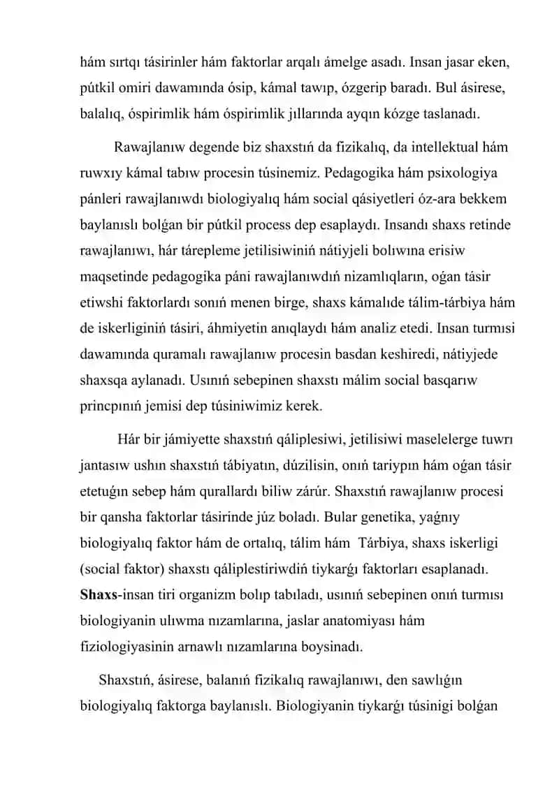 Shaxstiñ rawajlaniwi, tàrbiyasi ham sociallasiwi 3