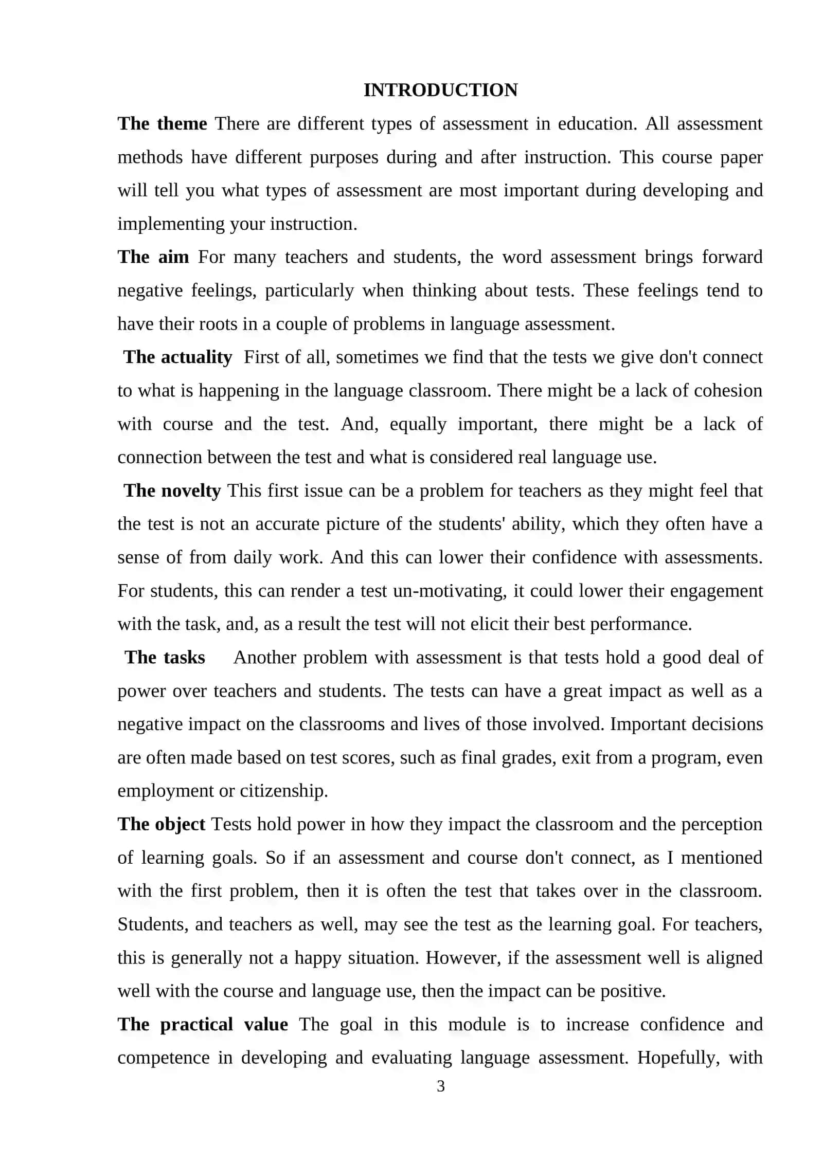 Types of assessment in FLT 3