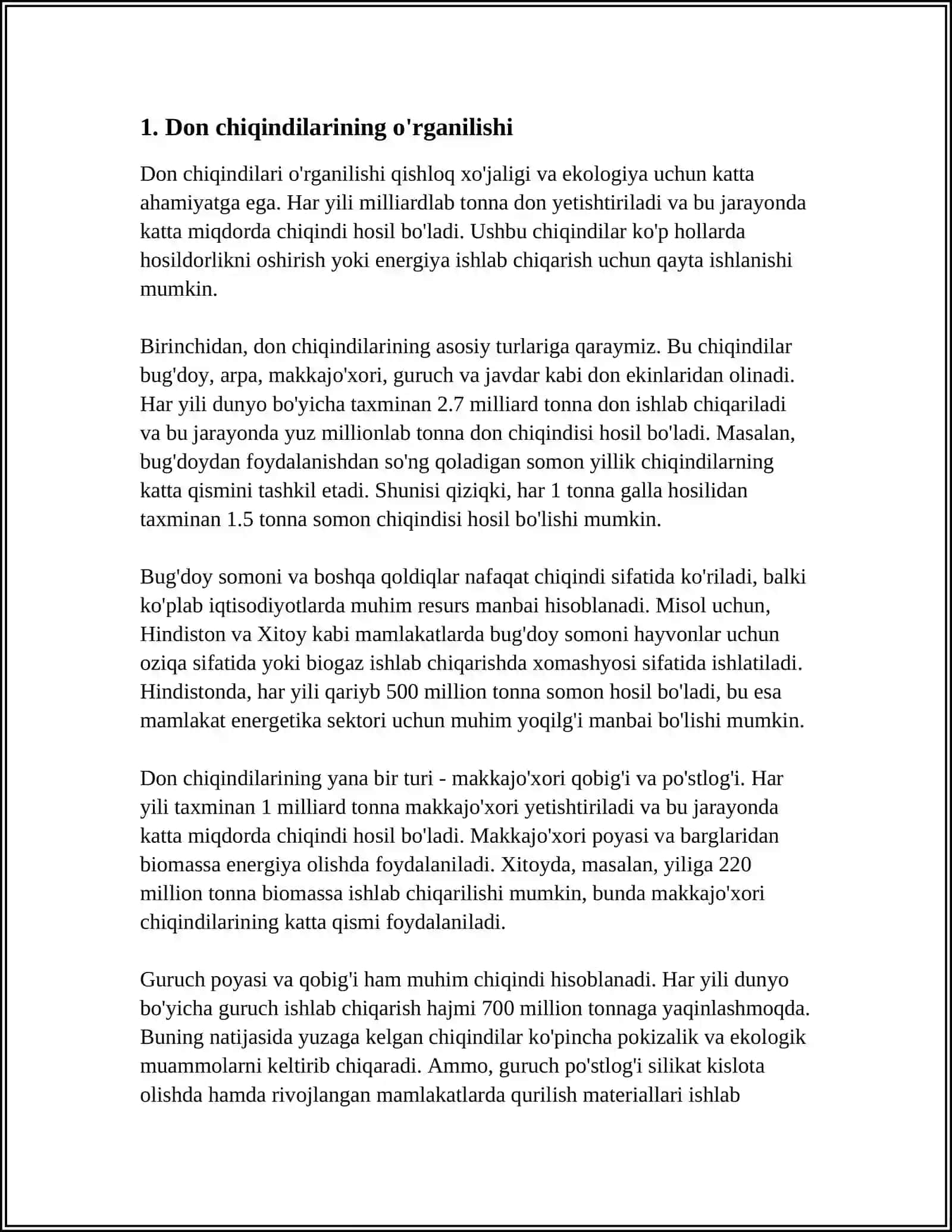 MUSTAQIL ISH Mavzu: DON CHIQINDILARNI VA TAYYOR MAHSULOTLARNIR NAZORAT QILISH, UNI TAHLILI 3