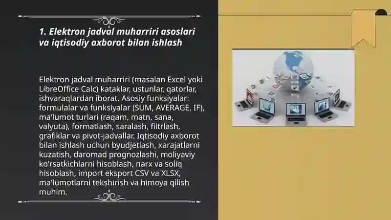 Elektron jadval muharriri asoslari va iqtisodiy axborot bilan ishlash 3