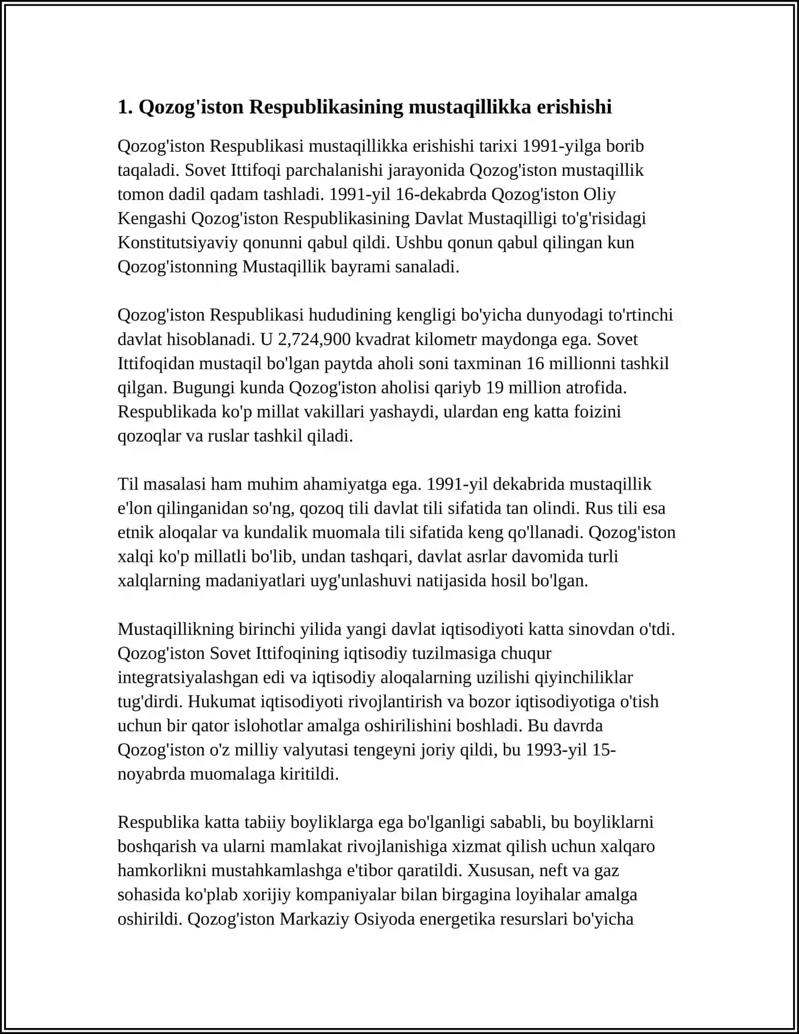 MUSTAQILLIK YILLARIDA QOZOGʻISTON RESPUBLIKASI 3