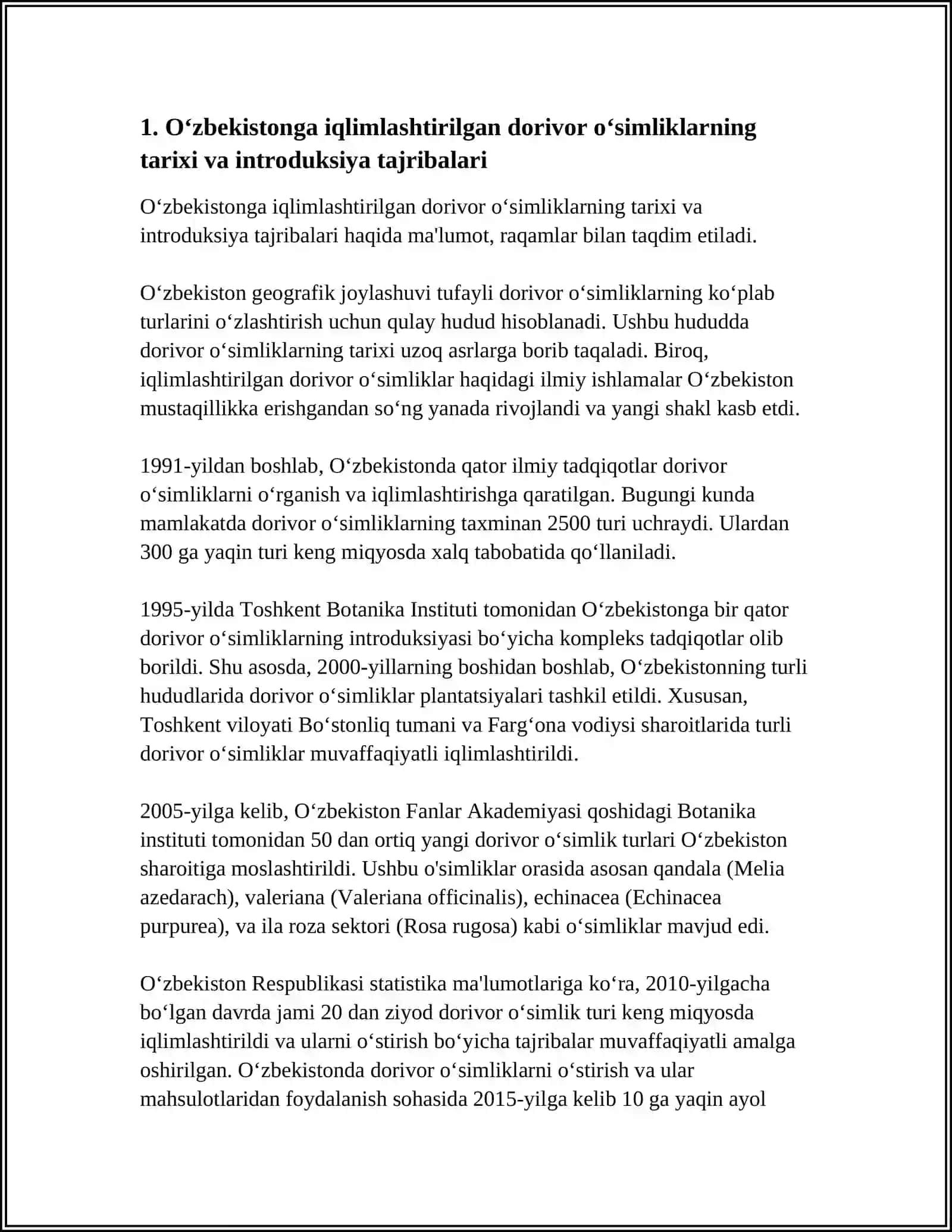 ÒZBEKISTONGA IQLIMLASHTIRILGAN DORIVOR ÒSIMLIKLAR VA ULARNING BIOEKALOGIK XUSUSIYATLARI 3