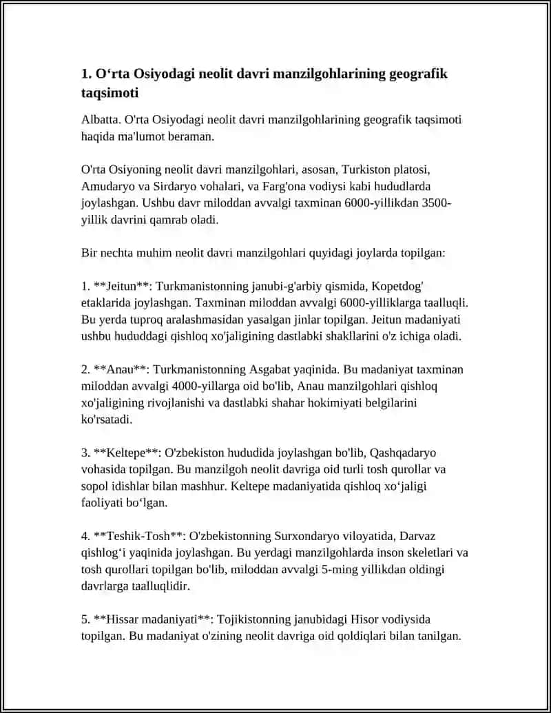 OʻRTA OSIYODAGI NEOLIT DAVRI MANZILGOHLARI 3