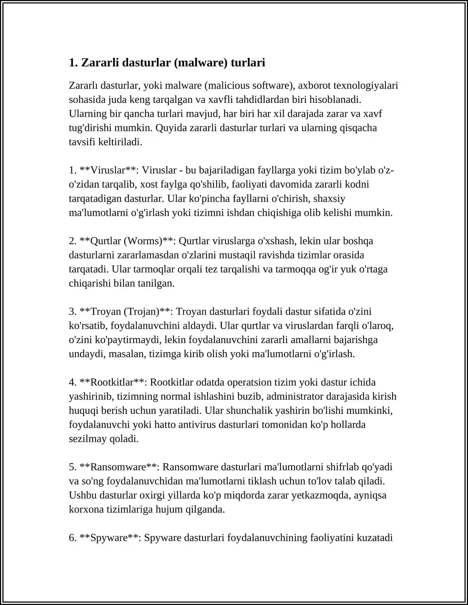 TARMOQDAGI ZARARLI DASTURLAR (MALWARE) VA ULARGA QARSHI KURASHISH USULLARI 3