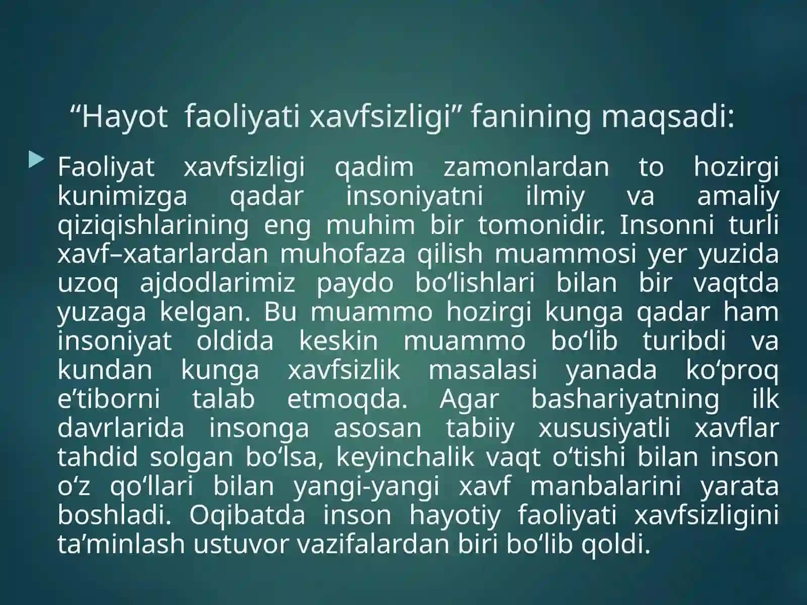Hayot faoliyati xavfsizligi faniga kirish 3