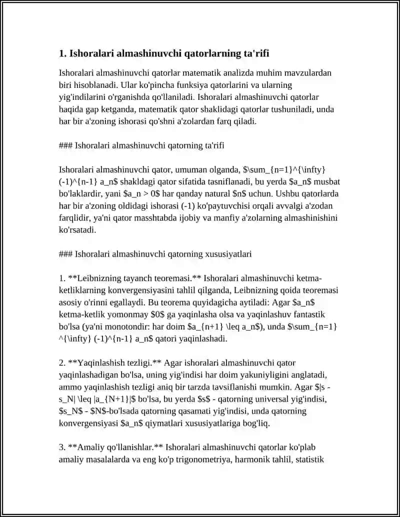 ISHORALARI ALMASHINUVCHI QATORLAR 3