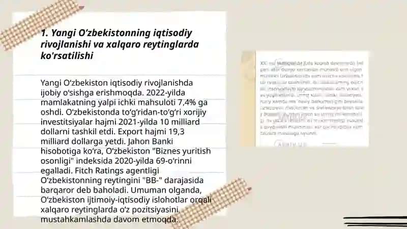 Yangi Oʼzbekiston iqtisodiy va madaniy hayotida roʼy berayotgan oʼzgarishlarning xalqaro reyting va indekslarda aks etishi 3