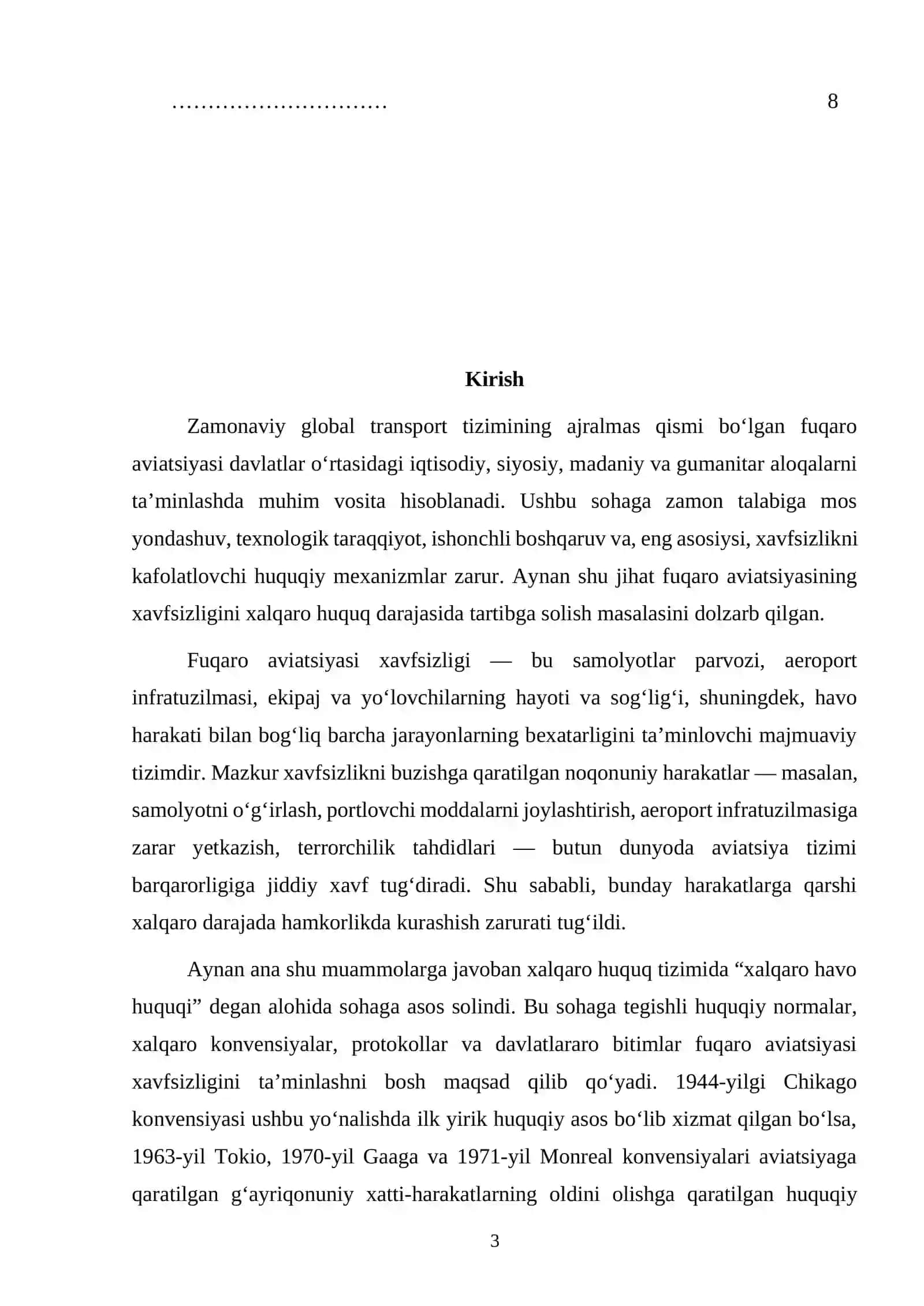 XALQARO HAVO HUQUQIDA FUQARO AVIATSIYASI XAVFSIZLIGINI TA'MINLASHDA MONREAL KONVENSIYASI VA PROTOKOLINING O'RNI 3