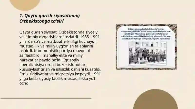 Qayta qurish siyosatining Oʻzbekistonga taʼsiri 3
