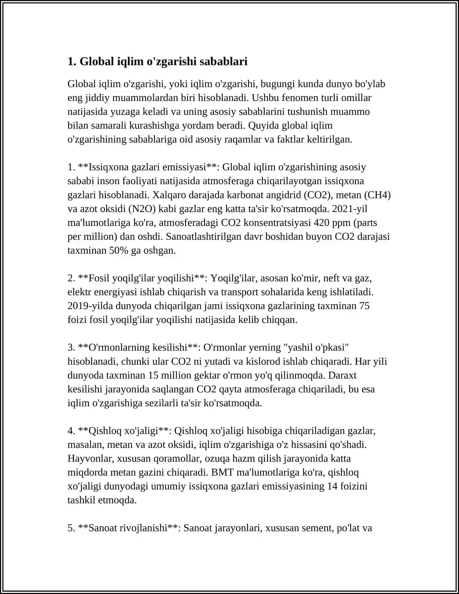 IQLIM OʻZGARISHINING EKOLOGIK MUOMMOLARI. IQLIMNING GLOBAL OʻZGARISHIDA ANTROPOGEN VA TABIIY OMILLARNING ROLI 3