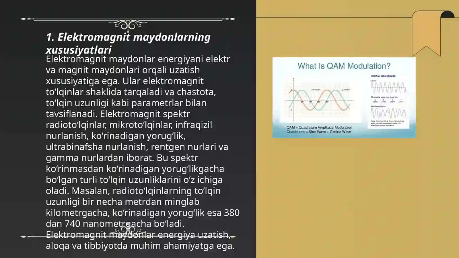 Elektromagnit maydonlar va to’lqinlar asoslari. Modulyatsiya turlari (QAM) 3