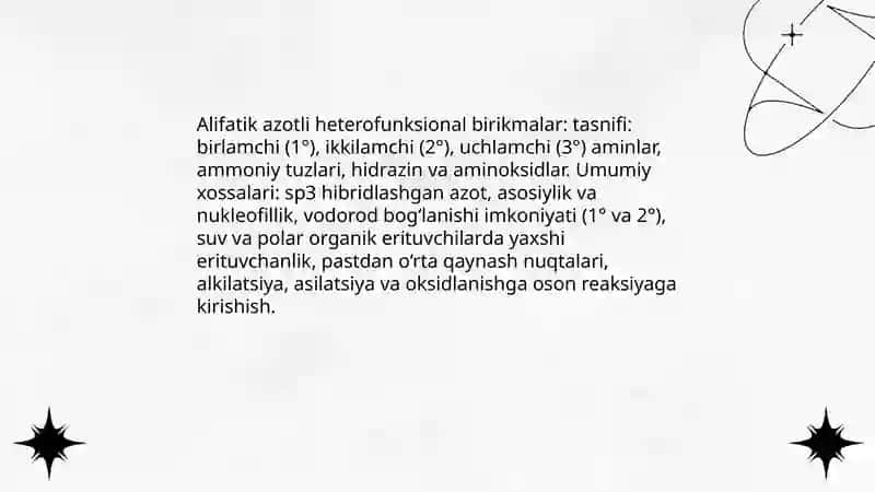 Alifatik va Aromatik Qator Azot Saqlagan Geterofunksional Birikmalar 3