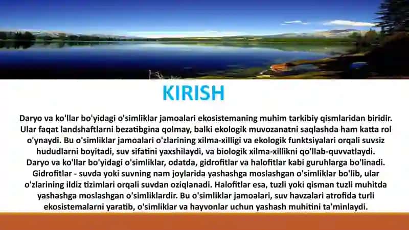 Daryovako’llar bo’yidagi o’simliklar jamoalarining ekologik vazifalari 3