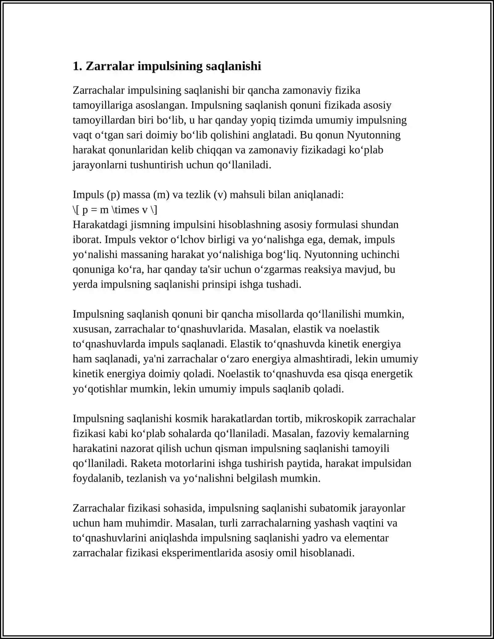 MUSTAQIL ISH Mavzu: IMPULSNING SAQLANISH QONUNI 3