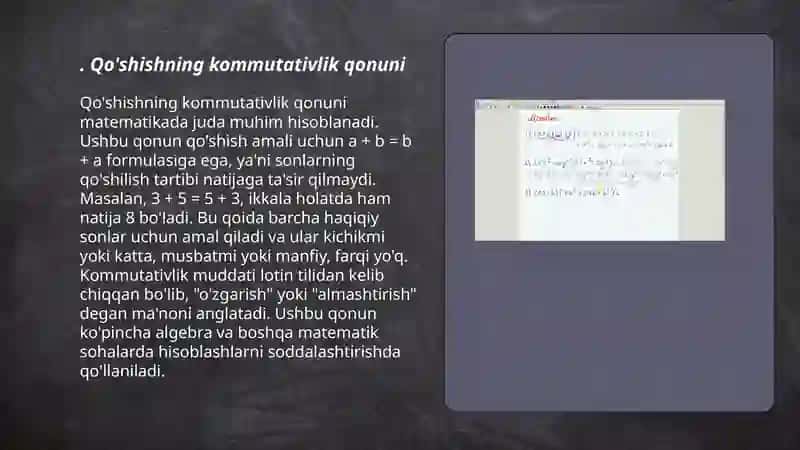 Nomanfiy butun sonlarni qo'shish va ko'paytirish amallarining aksiomatik ta'rifari. Qo'shish va ko'paytirish qonunlari 3