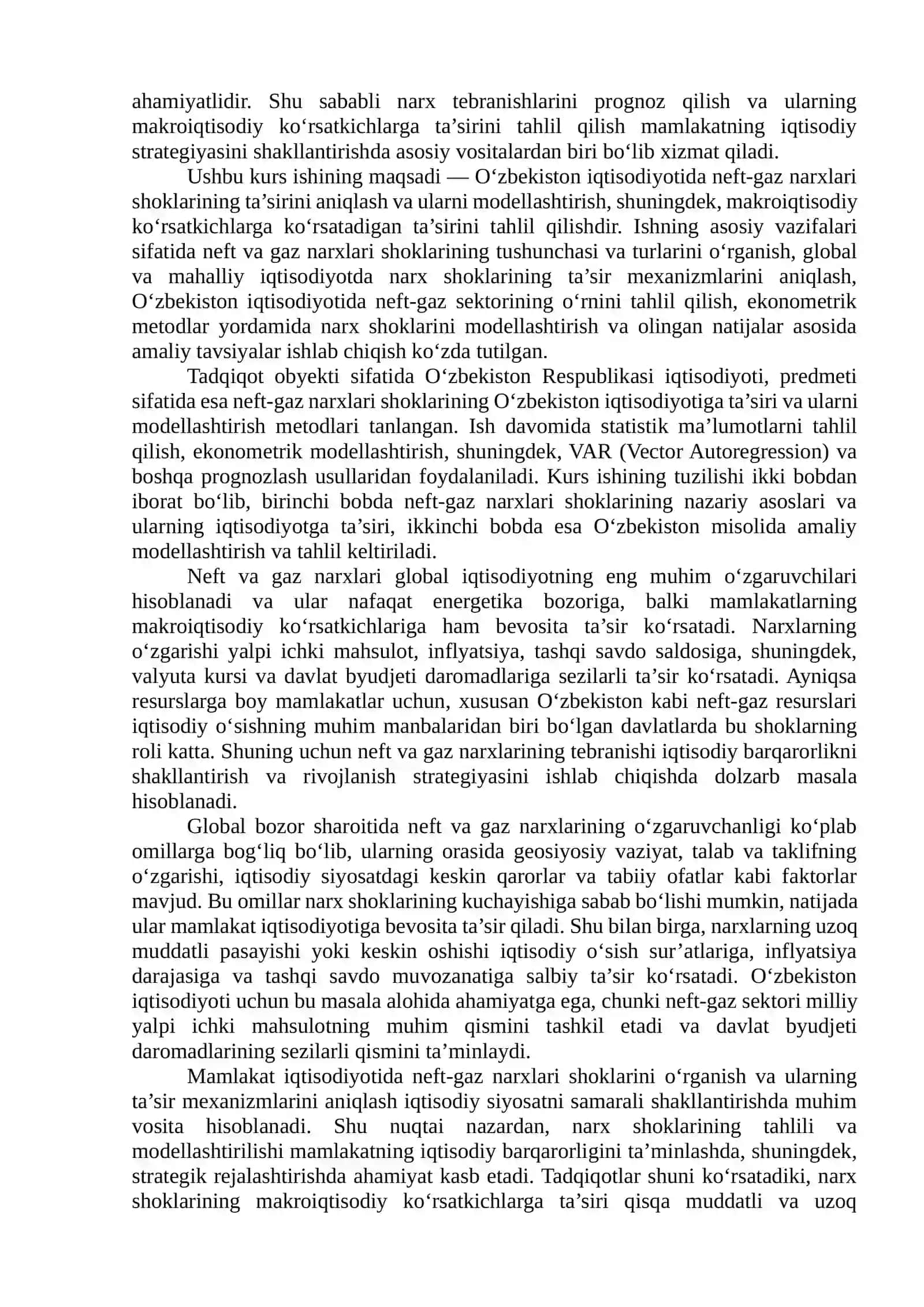 Neft va gaz narxlari shoklarning modellari 3