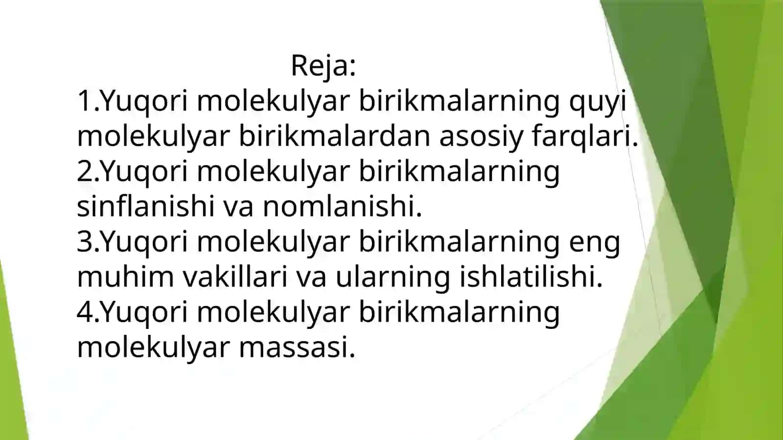 Yuqori molekulyar birikmalarning kimyosidantayyorlagan taqdimoti 3