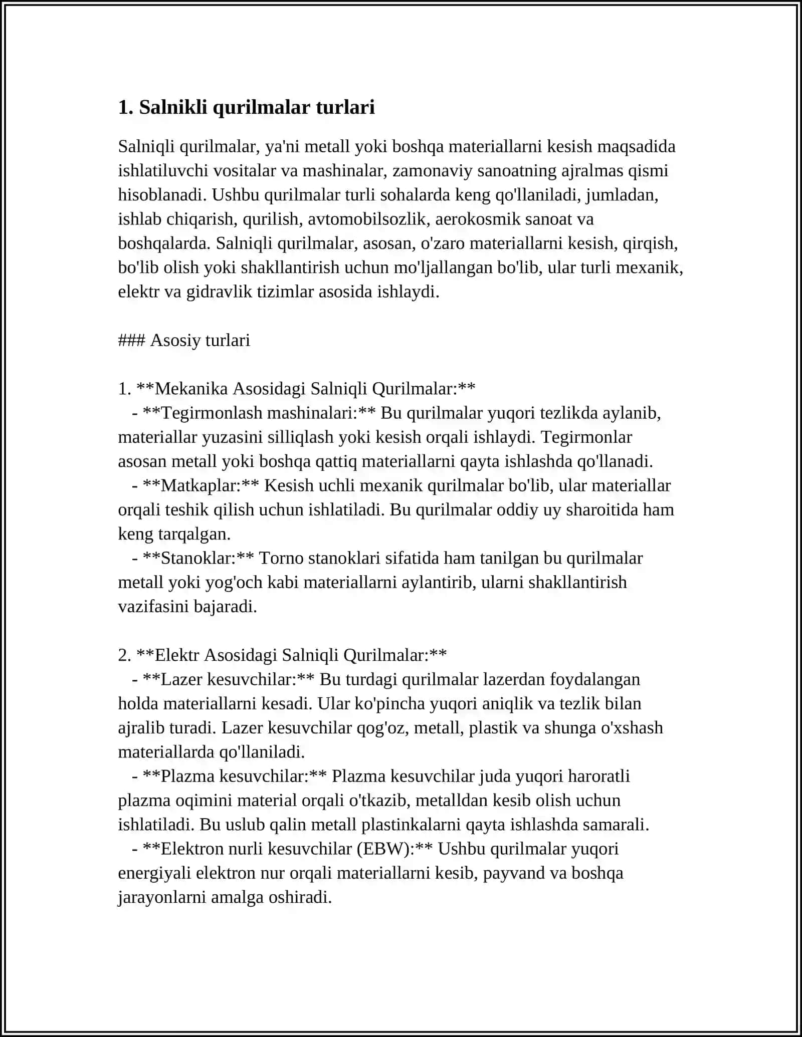 SALNIKLI QURILMALAR VA ULARNING CHIZMALARINI BAJARISH 3
