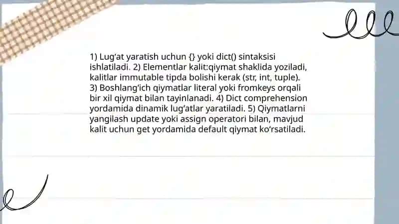 Lug'atlar va to'plamlar bilan ishlash 3