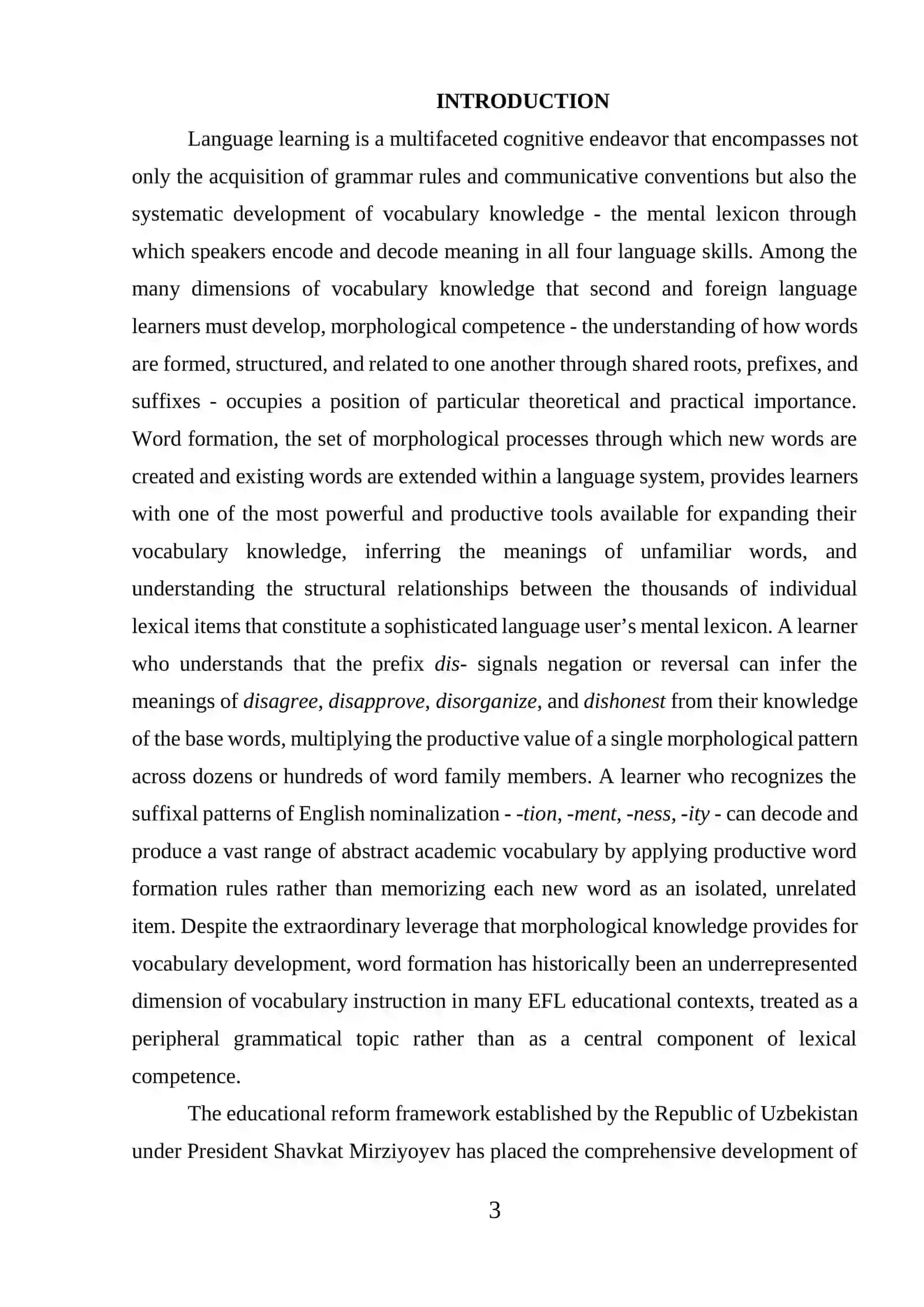 THEME: THE ROLE OF WORD FORMATION IN LANGUAGE LEARNING 3