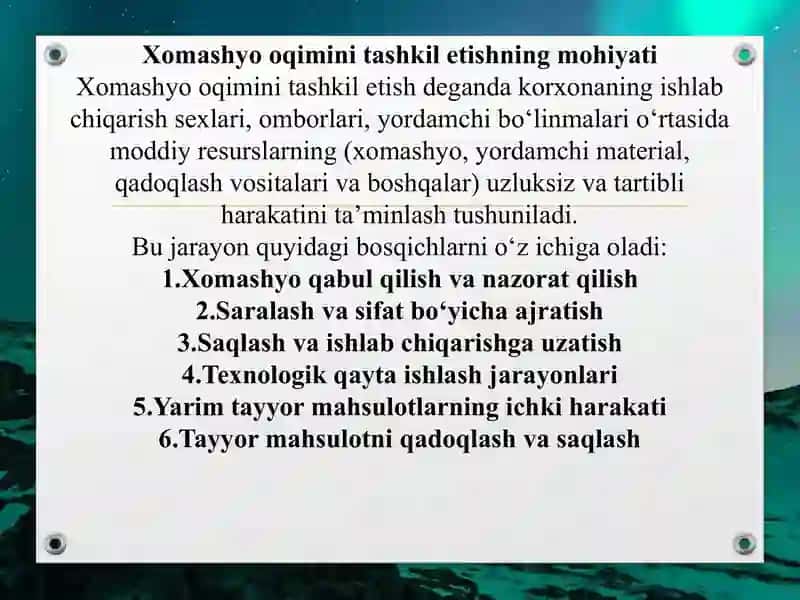 Oziq-ovqat korxonalarida xomashyo va materiallar oqimini tashkil etish 3