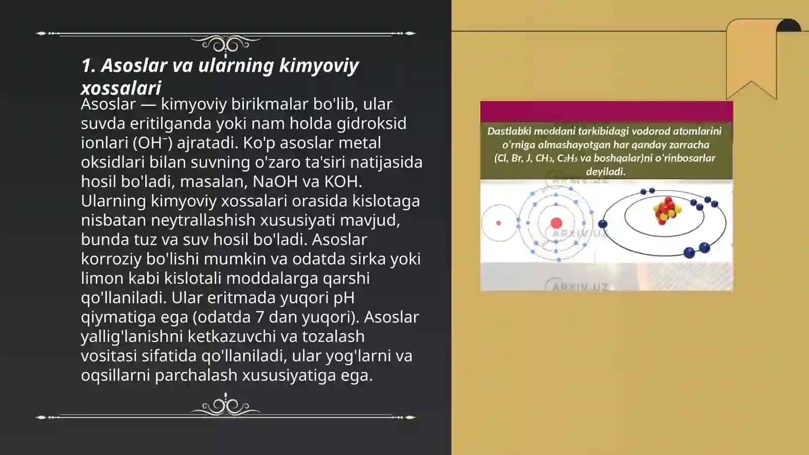 Asoslar, ularning olinishi va ishlatilishi 3