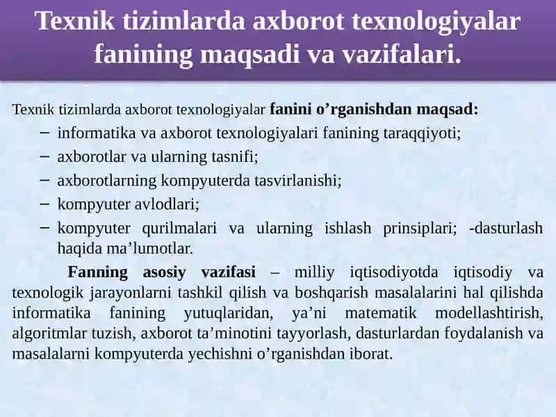 Texnik tizimlarda axborot texnologiyalar 3
