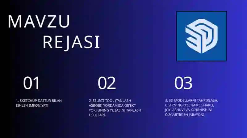 SKETCH UP DASTURIDA OB’EKTLAR YARATISH 3