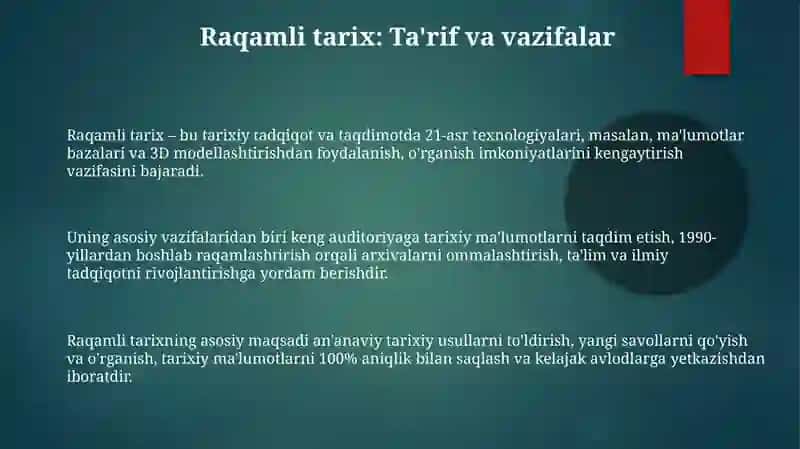 Raqamli tarix fanining maqsadi va vazifalari 3