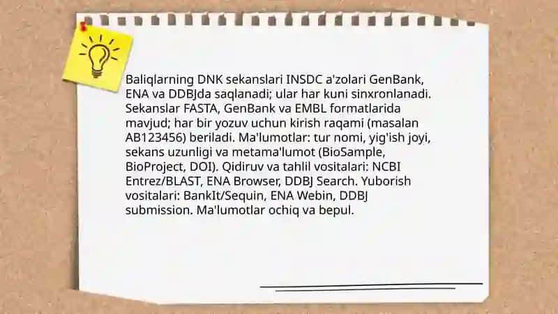 Baliqlar genetikasi bo'yicha ma'lumotlar bazalari bilan ishlash. Rushana Akramova 3