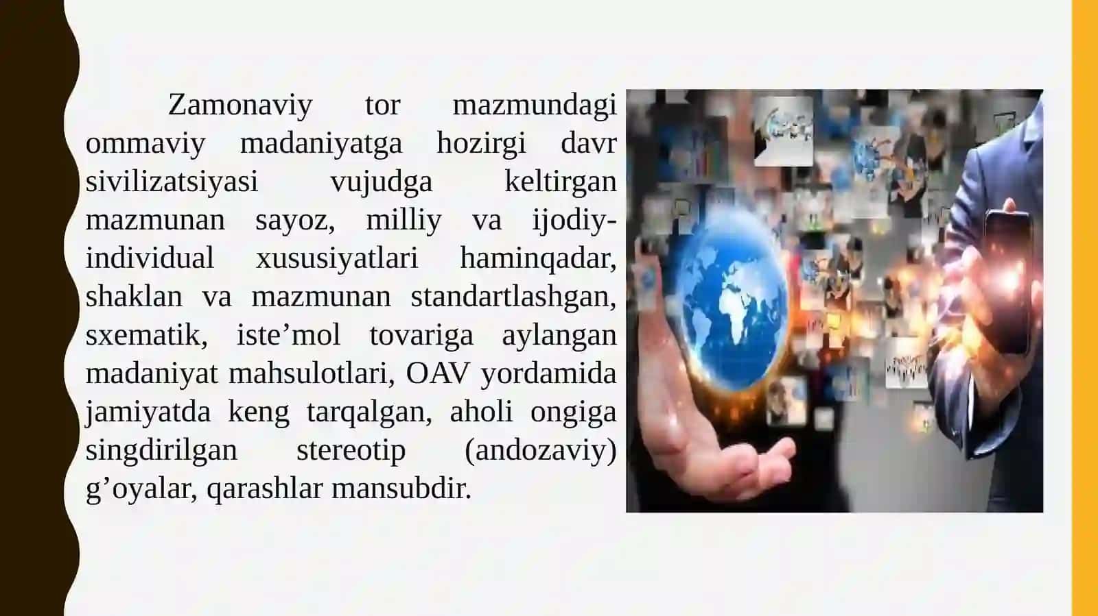 Ommaviy madaniyatining  shakllanishi tarixi va uning turlari: aksilmadaniyat, submadaniyat, popular madaniyat, ekran madaniyati 3