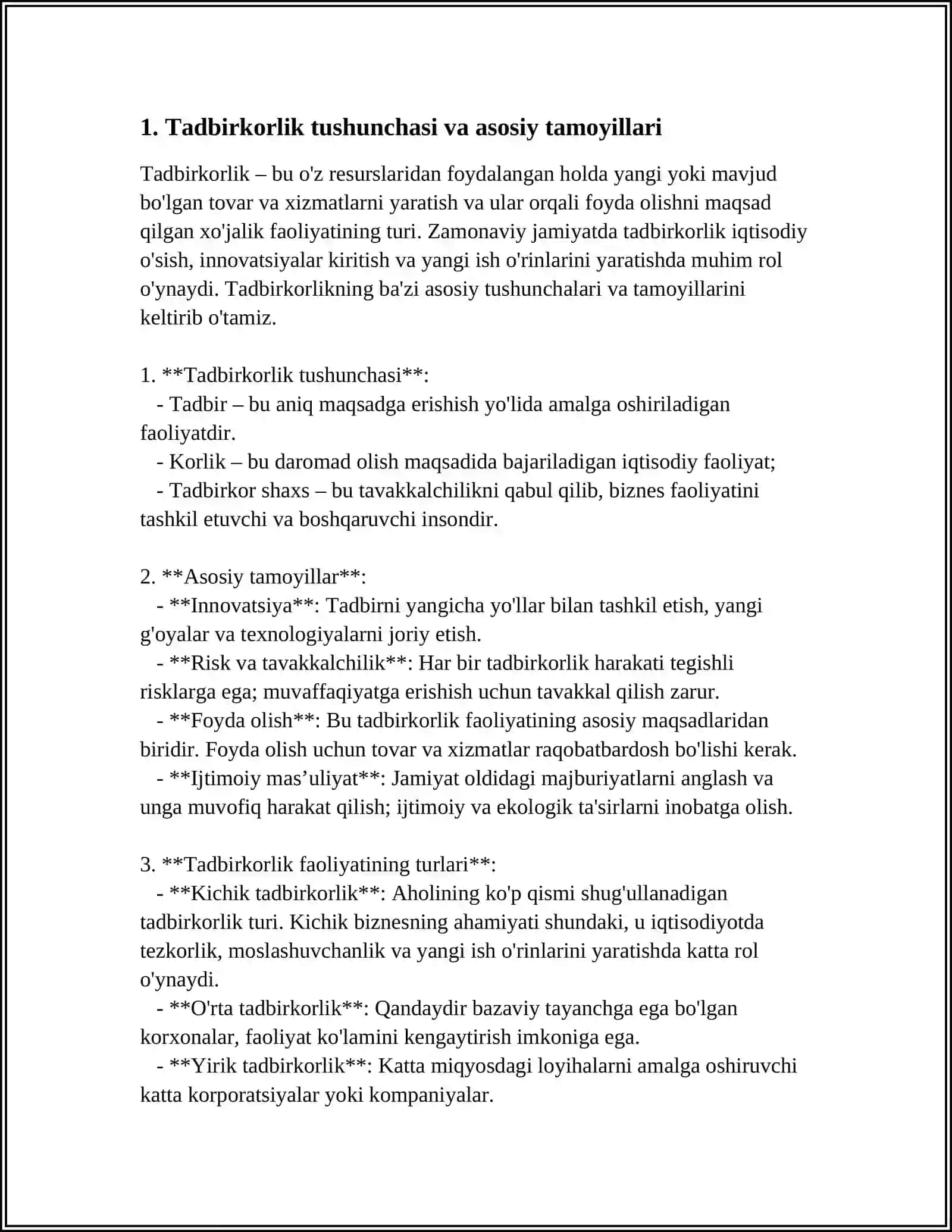 TADBIRKORLIK VA KICHIK BIZNESS BOSHQORUVI HAQIDA TUSHINSHA 3