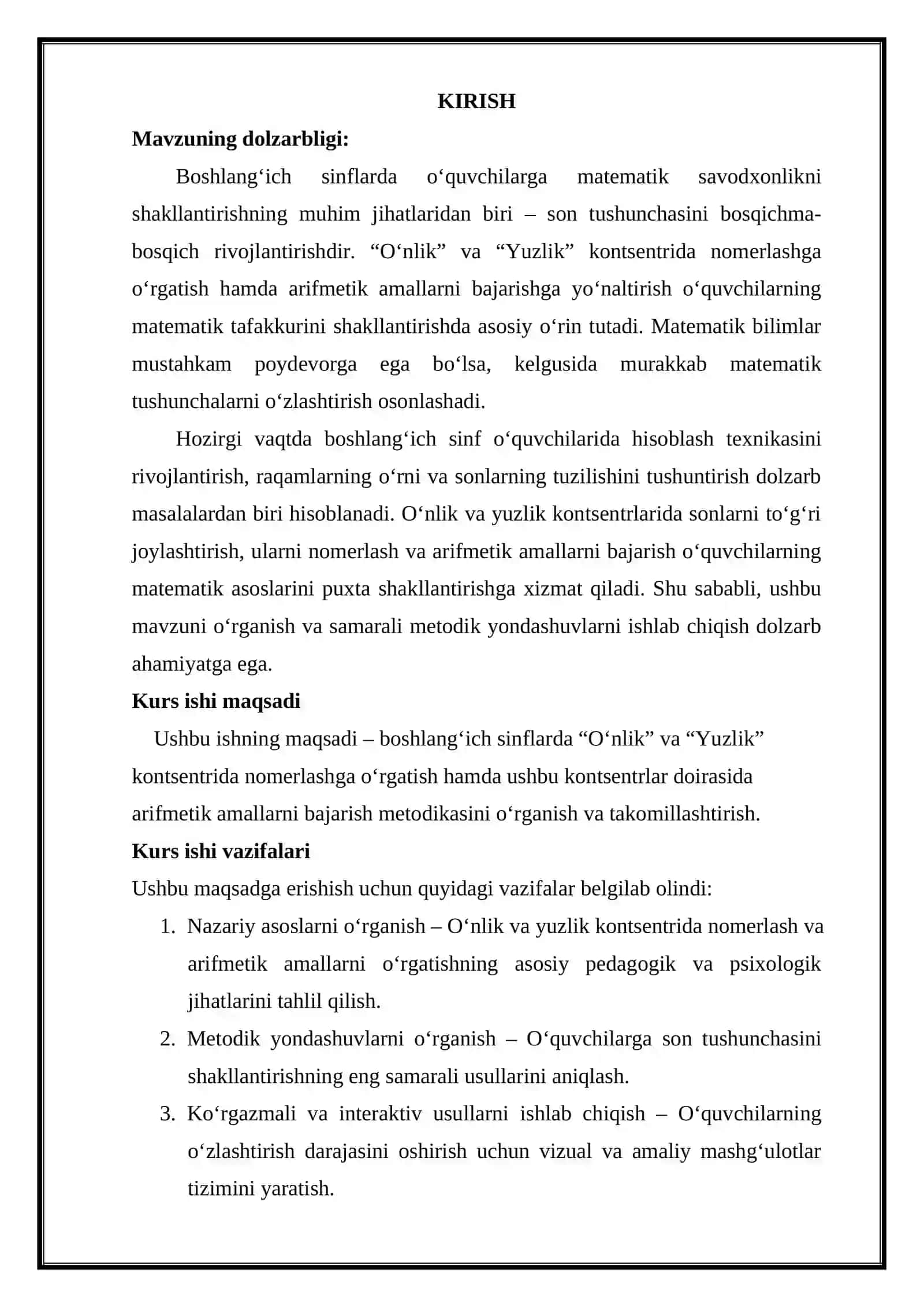 “O’nlik”, “Yuzlik” kontsentrida nomerlashga o‘rgatish metodikasi. Konsentrlarda arifmetika amallar bajarishga o’rgatish 3