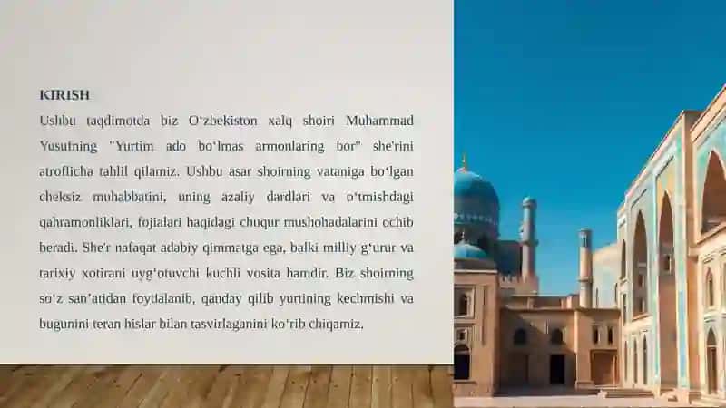 Muhammad Yusufning Yurtim ado boʻlmas armonlaring bor she'ri tahlili 3