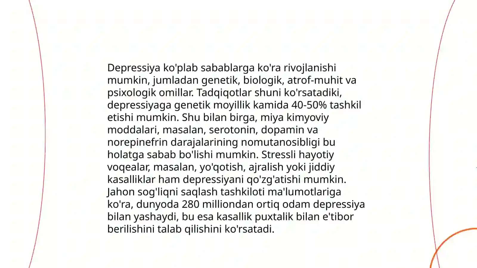 Bemorlarning ruhiy xolati: Dipressiya, cho’chish, fobiya, o’zini aybdor his qilish ha h.k 3