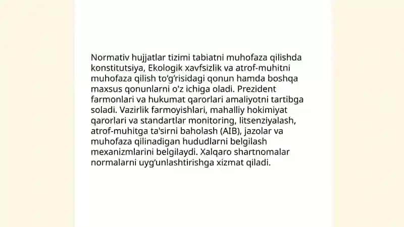 Tabiatni muhofaza qilish masalalarini meyoriy xujjatlarda yoritish 3