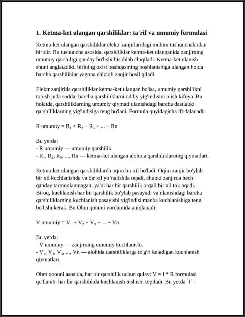 KETMA KET PARALLEL VA ARALASH ULANGAN ELIKTIR ZANJIRLAR QARSHILIKLARNI EKVIVALENT ALMASHTIRISH 3
