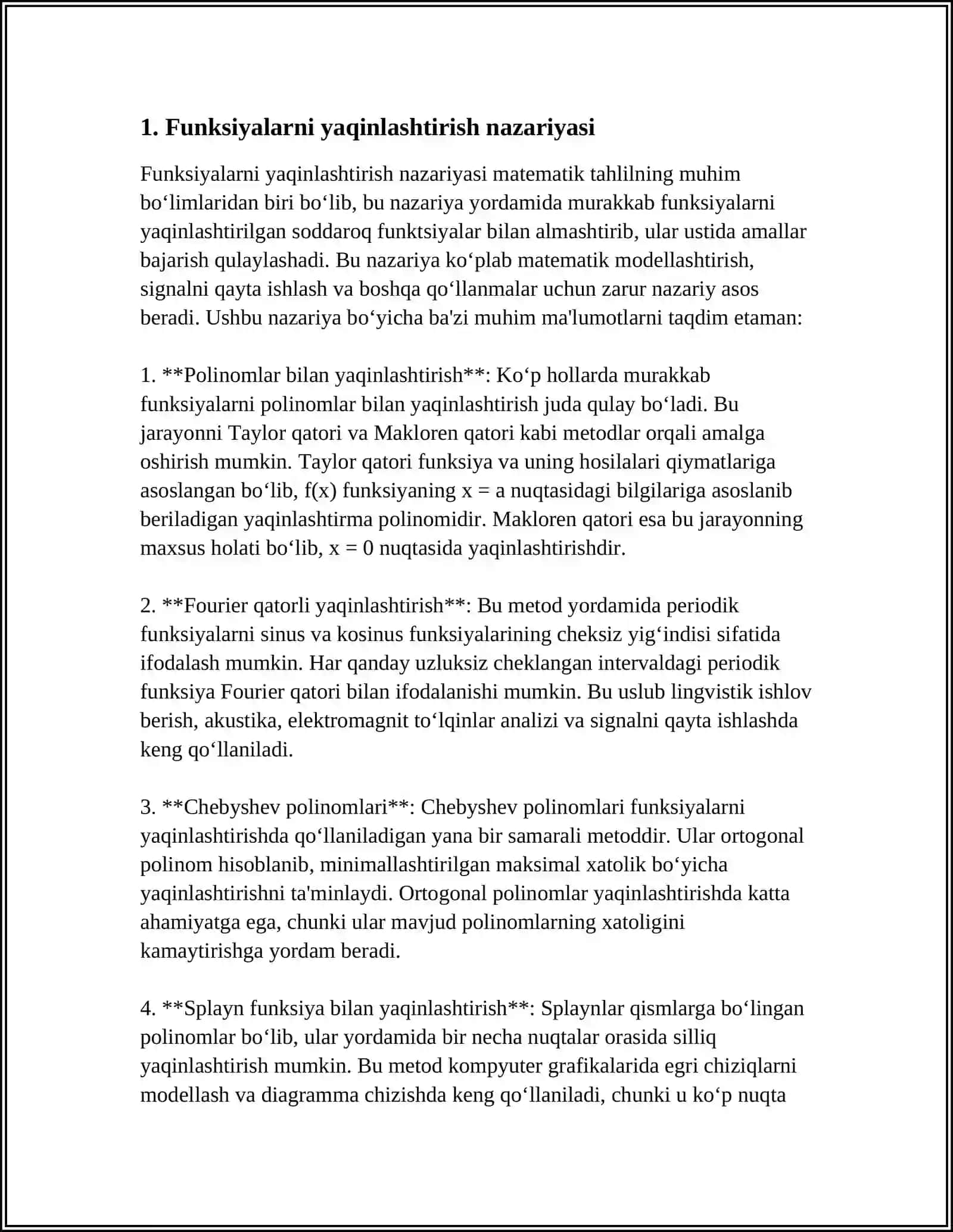 FUNKSIYALARNI YAQINLASHTIRISH USULLARI.INTERPOLYASTIYALASH MASALASI. LAGRANJ INTERPOLYASTION FORMULALARI VA XATOLIGI 3