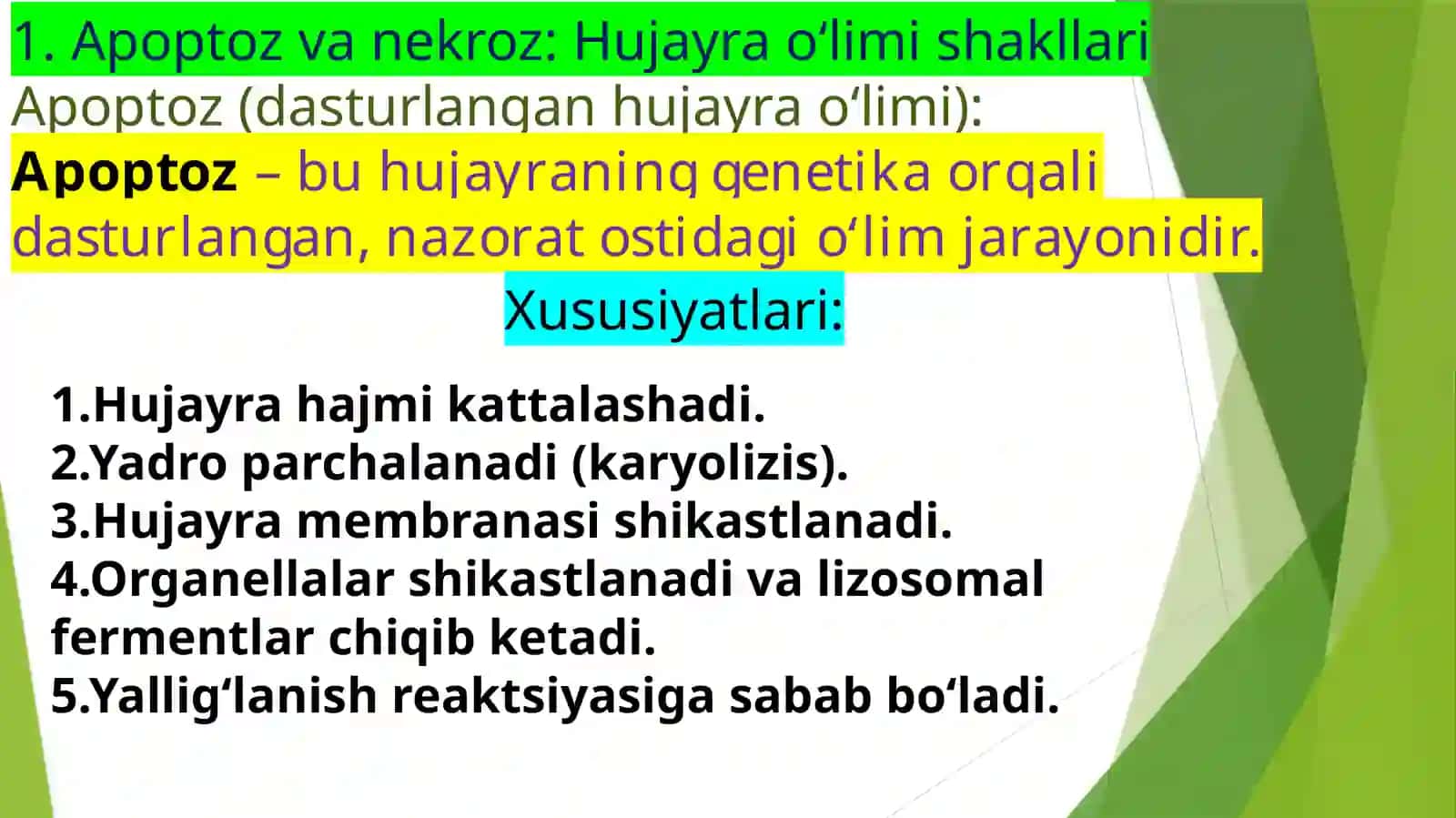 Hujayra biologiyasi (apoptoz va nekroz), gen terapiya asoslari 3