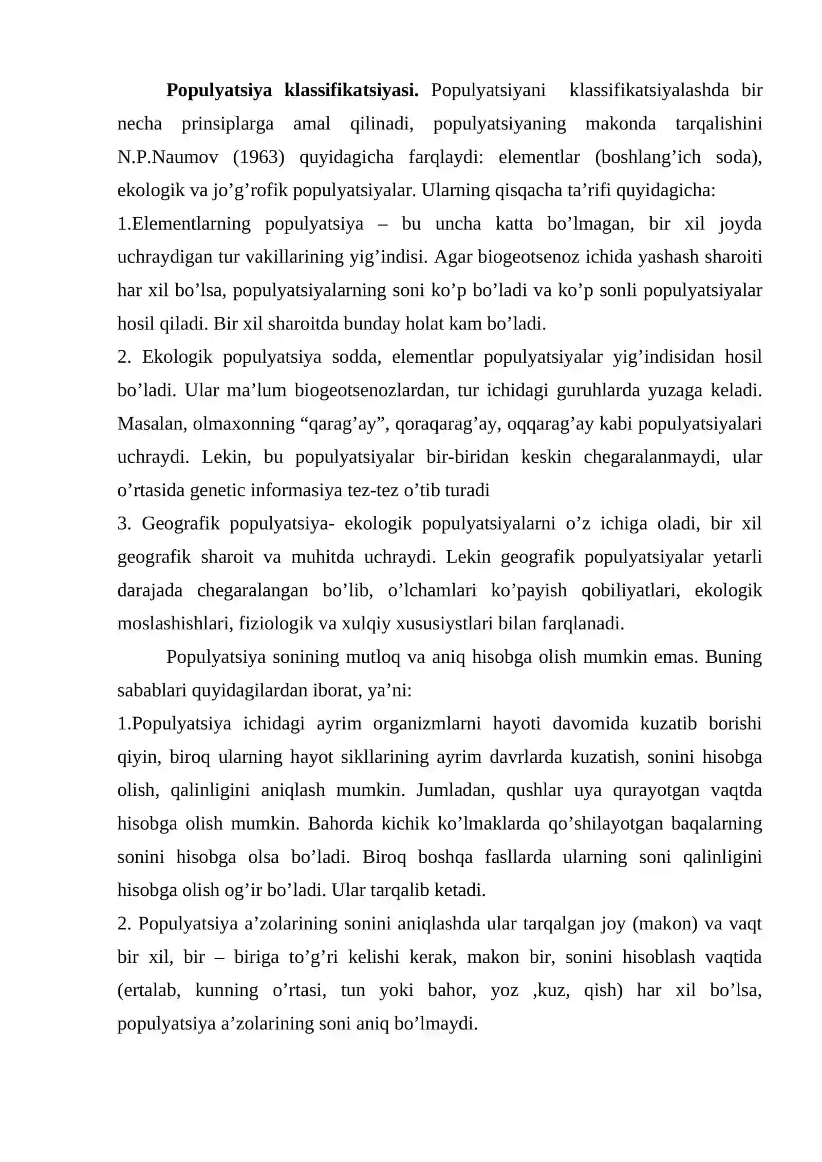 POPULYATSIYALARNING UMUMIY TASNIFI VA ASOSIY HUSUSIYATLARI 3
