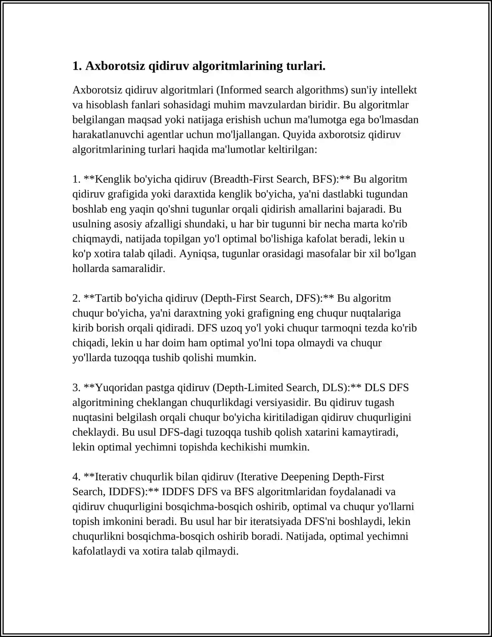 SUN’IY INTELLEKTDA AXBOROTSIZ VA AXBORATLI QIDIRUV ALGORITMLARINI ISHLAB CHIQISH 3