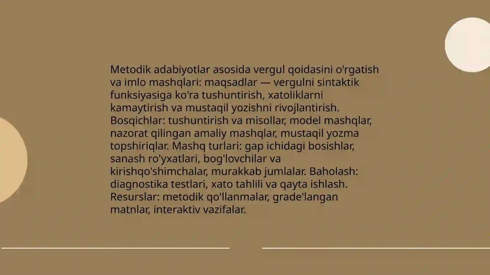 Metodik adabiyotlardan foydalangan holda tinish belgilarining ishlatilishi bilan tanishtiriladigan hamda imlo ustida ishlash imkoniyati mavjud mashq materiallar ustida ishlash 3