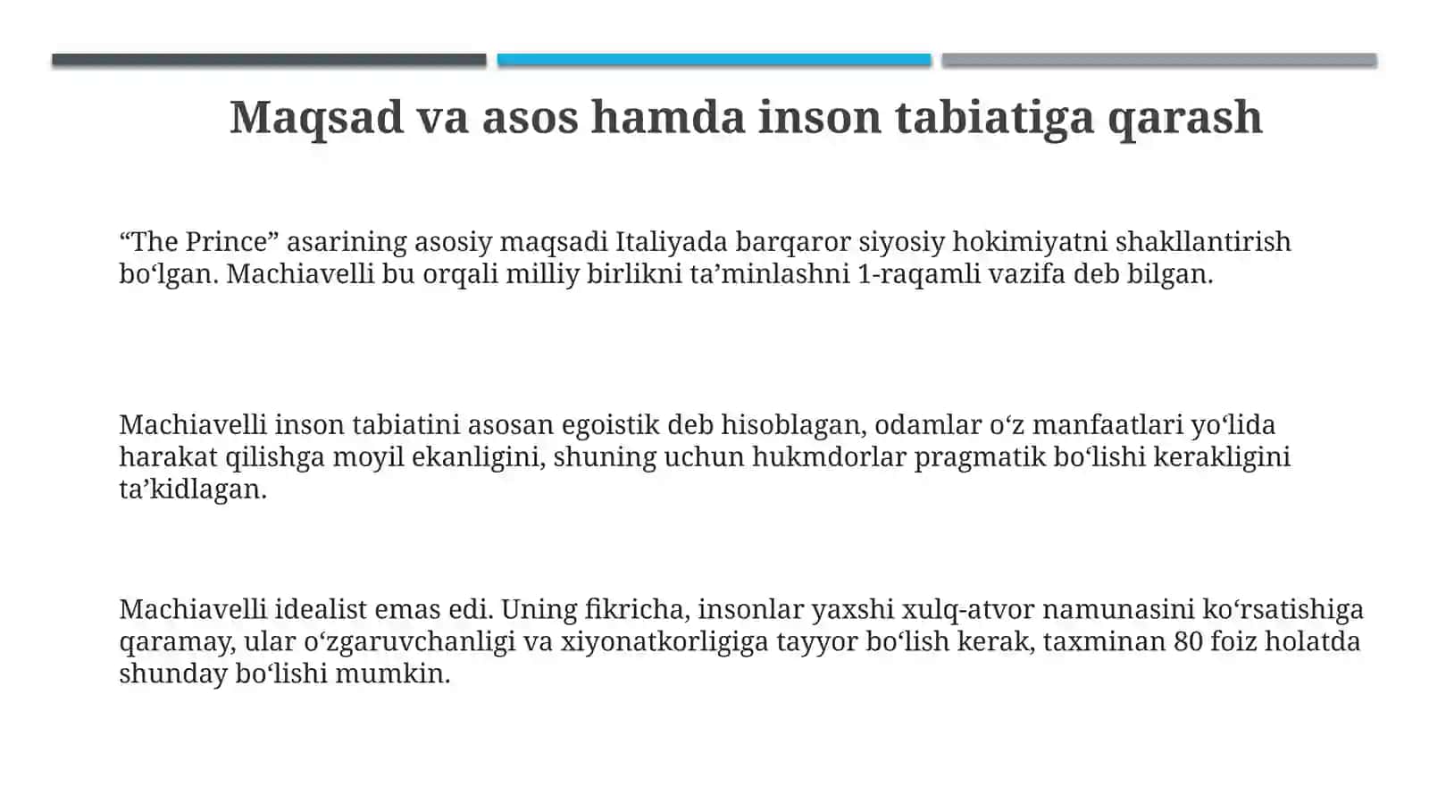 Makiavellining "Hukmdor asari tahlili 3