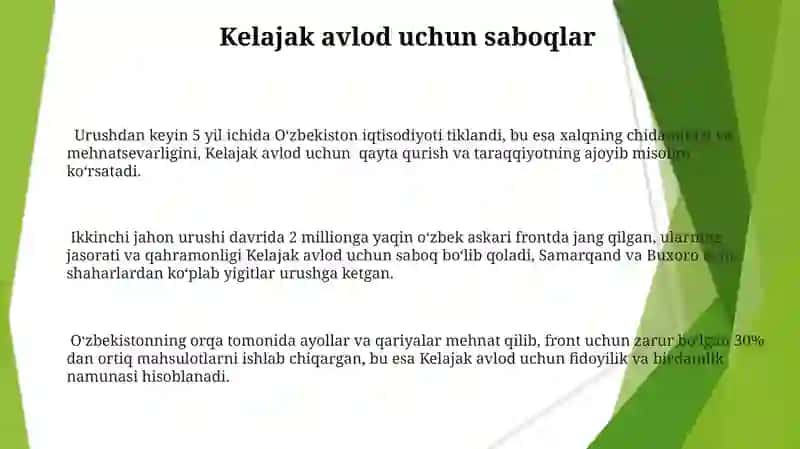 Oʻzbek xalqining frontdagi va front ortidagi matonati Begiyorbek 3