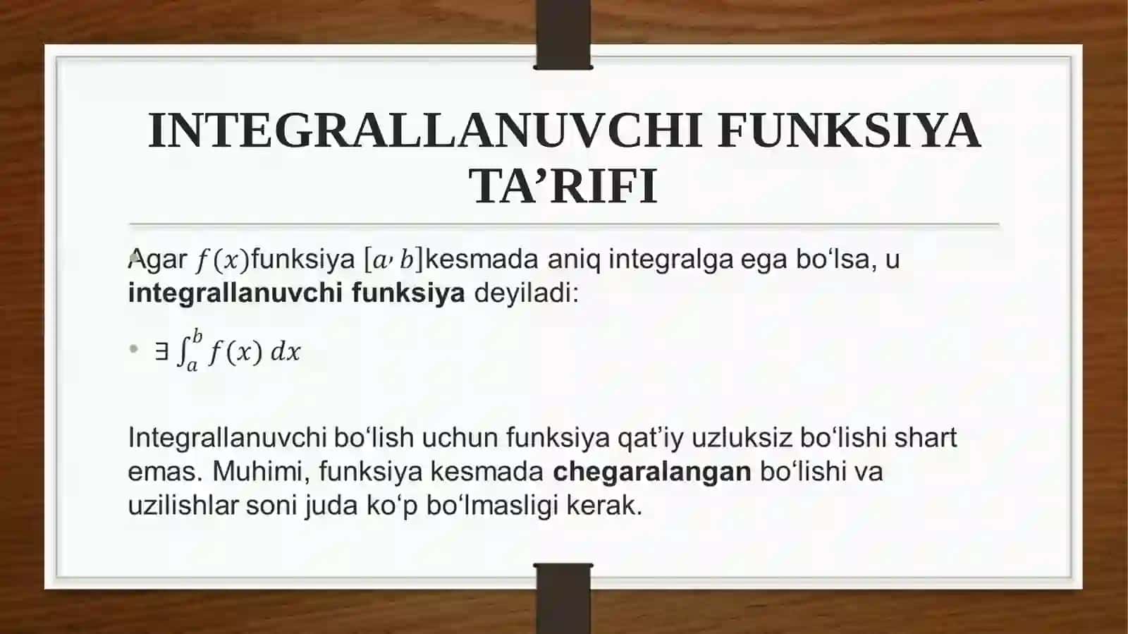 Integrallanuvchifunksiyalar sinfi va integralning asosiy xossalari 3