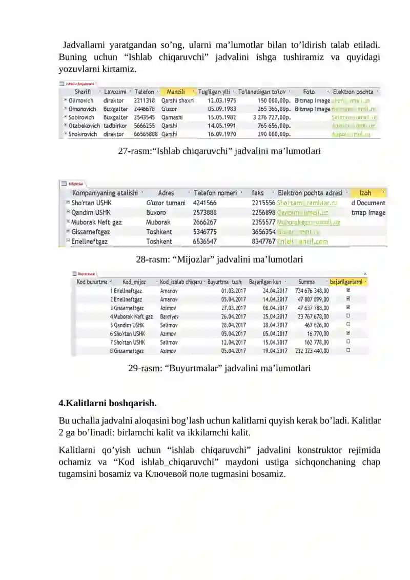 MS ACCESS DASTURIDA OBYEKTLARI BILAN ISHLASH VA JADVALLAR HOSIL QILISH 3