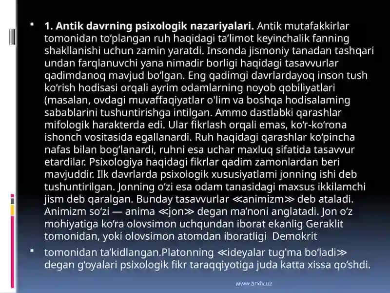 Psixologiyaning o'rta asrlar darivojlanishi 3